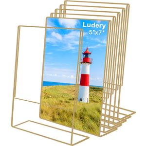 5x7 Gold Picture Frames, Clear Frameless Picture Frames, 6 Pack Acrylic Self Standing Photo Frames for Wedding Table Numbers, Restaurant Signs, Photos and Art Display