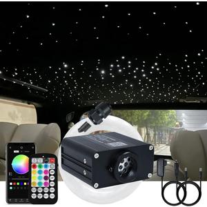 AKEPO 16W Small Size RGBW APP Twinkle Fiber Optic Light Kit, Mixed 295pcs 9.8ft/3m Optical Fiber Star Music Activated Ceiling Light Kit for Car Headliner Star/Home (295pcs of (0.03+0.04+0.06in)*9.8ft)