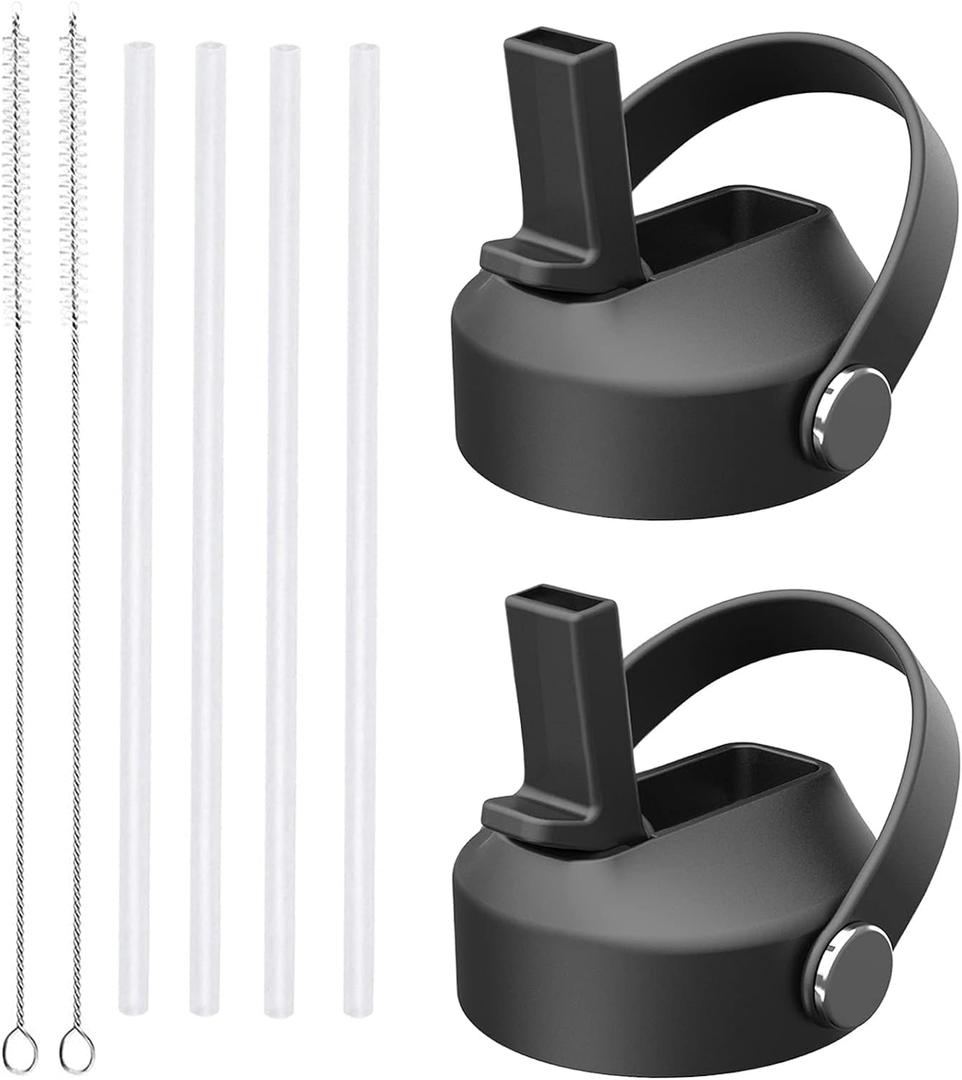 2 Pack Straw lid for Hydroflask Wide Mouth Water bottle,Flex Straw Lid compatible with Hydro Flask 12 16 18 20 32 40 64 oz,Sports Straw Cap Flip Top Lid Water Bottle Lid Accessories
