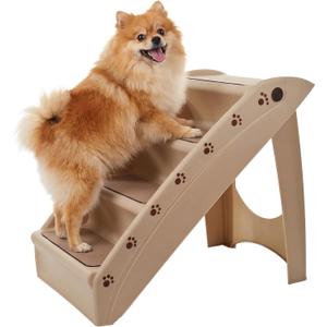 Pet Stairs - Home and Vehicle Foldable Nonslip Dog Steps with 4-Step Design - For Puppies, Kittens, and Other Small Pets by PETMAKER (Tan)