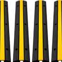 Happybuy 4 Pack of 1-Channel Rubber Cable Protector Ramps Heavy Duty 18000Lbs Load Capacity Cable Wire Cord Cover Ramp Speed Bump Driveway Hose Cable Ramp Protective Cover
