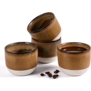 Ceramic Espresso Cups Set of 4, Double Walled Espresso Coffee Mugs for Nespresso Cups, Special glazed Demitasse Cups Expresso Coffee Cup for Espresso Machine (Brown)