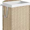 SONGMICS Laundry Hamper with Lid, 23.8 Gallon (90L) Synthetic Rattan Clothes Laundry Basket with Lid and Handles, Foldable, Removable Liner, Summer Sand ULCB051LZ01