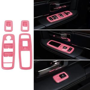 Voodonala Window Lift Switch Power Window Control Regulator Button Embellishment Trim for 2011-2025 Dodge Charger Durango, for 2010-2017 RAM, Interior Accessories ABS 4pcs (Pink)