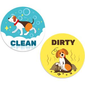 3 x Dishwasher Magnet Sign, Double Sided Clean Dirty Flip Sign Label Funny Animal Theme Dishwasher Magnet Suitable Organization for Home Kitchen Laundry Room Decor Accessories Parts (Dog Style), 9x9cm/3.54x3.54in, (Mix)