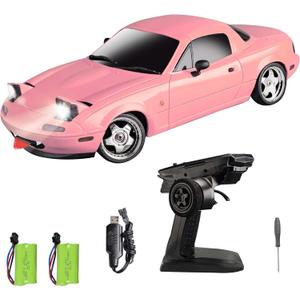 LD1804 RC Drift Car 1:18 Scale Mini MX-5 RWD 2.4GHz Miata RC Vehicles with Gyro and LED Lights for Adults Hobby Toys (Pink)