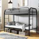 Flolinda Metal Bunk Bed Twin Over Twin, Heavy Duty Bunk Beds with 2 Ladders and 11.8" Full-Length Guardrail, Space-Saving Bunk Bed with Storage, No Box Spring Needed, Easy Assemble, Black