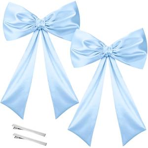 2 Pack Bow Decorations Satin Ribbon Twist Tie Bow Large Wall Bow Birthday Party Decor for Coquette Bachelorette Decorations Baby Shower Bridal Party Supplies Blue