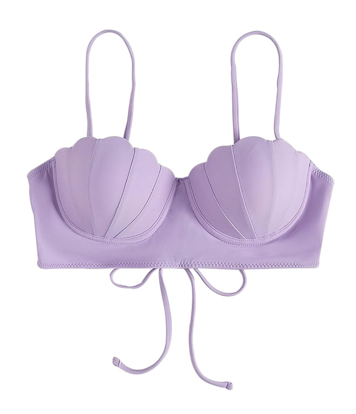 Strappy Seashell Bikini Top Mermaid Swim Tops Push Up Bathing Suit Shell Bra Tops for Women with Underwire, S