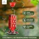 Kingsyard Glass Hummingbird Feeder for Outdoor Hanging, 24 Ounces, 6 Feeding Ports, Bird Nectar Feeder for Garden Dcor, Ant Moat Included, Red