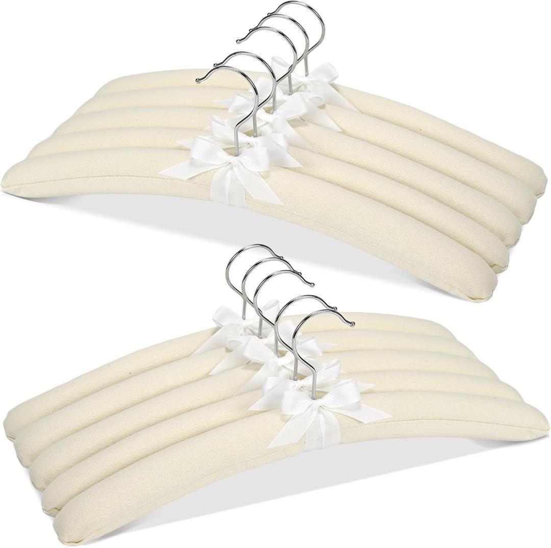 JS HANGER Padded Hangers - 17 Inch Extra Large Heavy Duty Cotton Covered Coat Hangers No Shoulder Bump for Women Clothes, Sweaters, Dresses, Clothing, Weddings, Lingerie Pack of 10, Beige