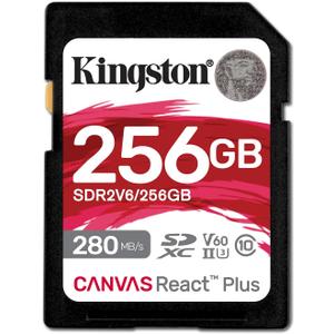 Kingston 256GB Canvas React Plus SD Card | Up to 280MB/s | High Performance Photography | Class 10 UHS-II U3 V60 | SDR2V6/256GB (Black)