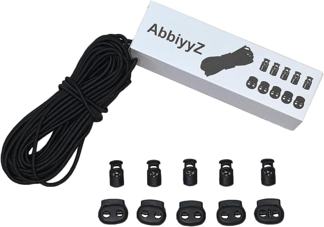 Versatile 1/8-Inch (3mm) Elastic Cord - 10 Yards With 10 Pack Plastic Spring Locks - Stretch Rope and Drawstring for Sewing, Crafting, and DIY Projects (Black)