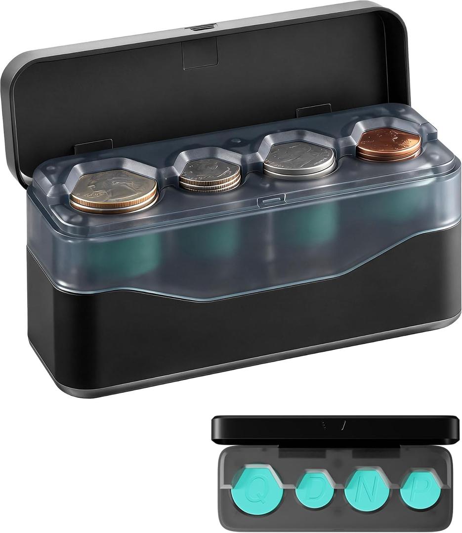 2 x Larger Capacity Coin Holder for Car, Compact Portable Change Coin Organizer | Coin Holder Compatible with Coins of Different Size, Coin Dispenser Storage Fit for Most Vehicle & Trucks, Easy to use