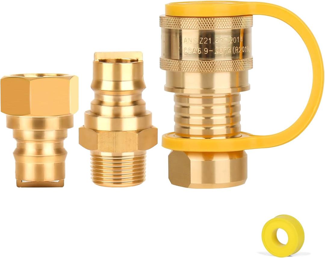 3/4 Propane Quick Connect Fittings-3PCS Natural Gas Quick Disconnect Adapter for Grill, Fire Pit, Heater