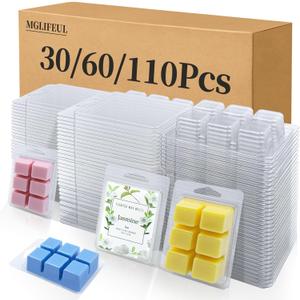 Wax Melt Container Clamshell Packaging Mold Box Stand for Plastic Clear Empty Wax Candle Melt Tart Packaging Cube Container Clamshell Mold Holder Organizer Tray Empty Shape Bulk wth Lid (30pcs, square)
