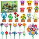 24 Pack Valentines Day Flowers Party Favors for Kids Building Set - 827PCS Botanicals Succulent 3.6MM Mini Building Blocks Toy for Classroom Prizes Birthday Valentines Day Gift for Kids Girls Boys 6+