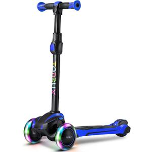 TONBUX Kids Scooter for Age 3-12, Toddler Scooter with 4 Adjustable Heights, Light Up 3-Wheels Scooter, Shock Absorption Design, Lean to Steer, Balance Training Scooter for Kids (Blue)