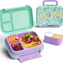 Kids Bento Lunch Box, 5-Compartment Leakproof Container with handle Movable Snack Box BPA-Free, Dishwasher & Microwave Safe Utensils Included for Kids/Adults | School, Office & Travel | Green