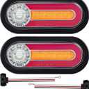 Partsam 2PCS 6 Inch Oval LED Trailer Tail Lights with Halo Glow 54 LEDs, 4-in-1 Stop Turn Tail Brake Reverse Combo Red/White/Amber, IP67 Waterproof Flush Mount Grommet Kit 10-30V, Patent Pending