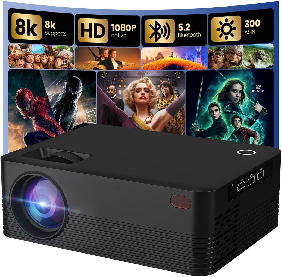 Native 1080P Dreamfair Projector with WiFi and Bluetooth, 240ANSI Support 8K, Portable Projector with Rack, 40"-200" Screen Video, Compatible with Smartphone, TV Stick, Laptop, HDMI, USB (Black)