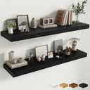 Fun Memories 48 Inch Floating Shelves for Wall - 12 Inch Deep Fireplace Mantel Shelf - Wood Floating Shelf for Wall - Large Storage Shelves Wall Mount for Living Room & Bedroom - Black - Set of 2