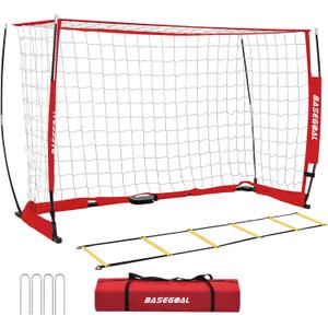 BaseGoal Soccer Goal,Soccer Net,Soccer Goals for Backyard,with Bow Frame,Collapsible Metal Base and Agility Ladder, 6x4ft