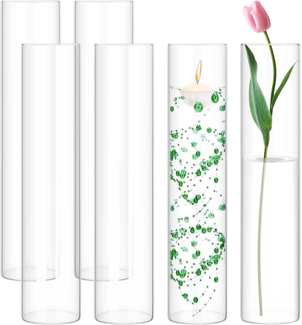 6 Pack Glass Cylinder Vases 16 Inch Tall Clear Flower Vase for Centerpieces, Hurricane Floating Candle Holder Wedding Decorations, Floral Vase Bulk for Table Shelf Party Home Deco (16 x 3.35 Inch)
