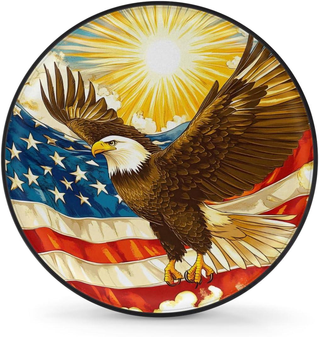 Rv Spare Tire Cover Wheel American Flag Eagle Sun Tire Covers Wheel Protectors Universal Fit for Camper RV SUV Truck Travel Trailer Accessories Waterproof Cover 15 inch for Diameter 27-29in