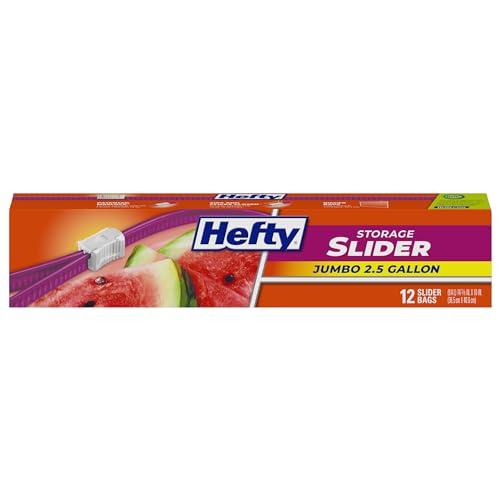 2 x Hefty Slider Jumbo Storage Bags, 2.5 Gallon Size, 12 Count, Ziploc Snack Bags with EasyGuide Texture, Small Plastic Storage Bags with Grip 'N Seal Technology, 50 Bags Total (Packaging May Vary)