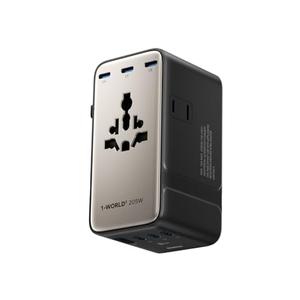 Momax 9-in-1 High-Power Universal Travel Adapter, 205W GaN Worldwide Charging Hub with 6 USB-C & 1 USB-A, AC Outlet, Type A/C/G/I Plugs for 200+ Countries, Safe for Laptops, Phones, Cruise Ready