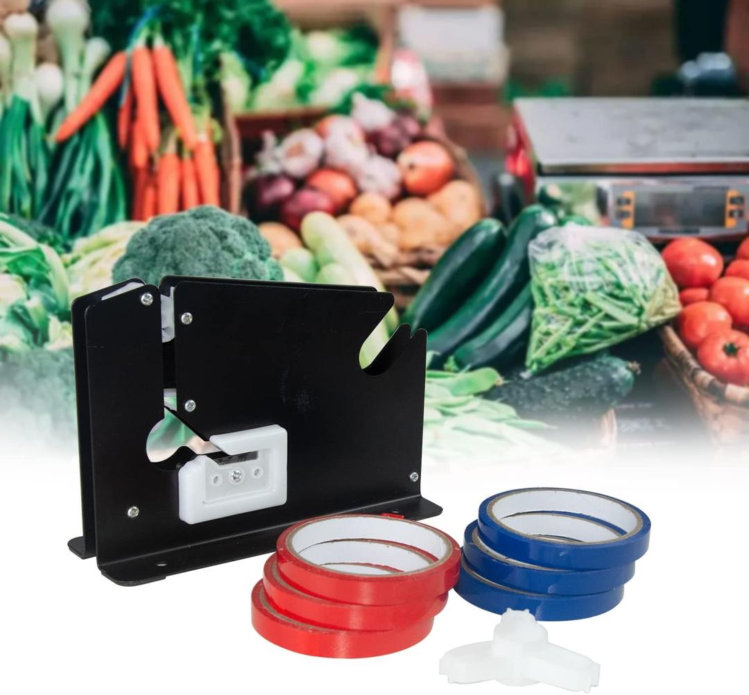 Steel Tape Bag Sealer with Bag Trimmer, 6 Rolls of Tape, Sealing Taper Dispenser for Ground Meat, Ground Meat Packaging System, Heavy Duty Metal Sealer Machine for Fruit, Greens, Bread