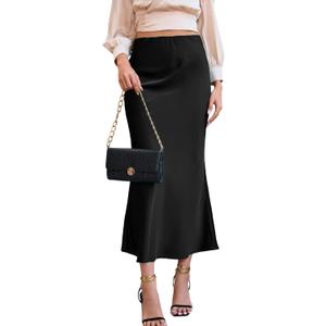 Women's Maxi Skirt Elegant Satin Fishtail High Waist Midi Long Silk Casual Skirts for Cocktail Party Wedding, XL