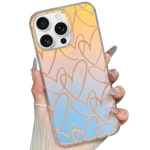 Jmltech for iPhone 16 Pro Max Case Cute Iridescent Women Trendy with Color Changing with Color Changing Effect Hearts Girly Sparkle Shockproof Protective Phone Cases for iPhone 16 Pro Max