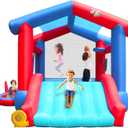 Inflatable Bounce House, Bouncy Castle with Blower for 4 Kids, 143 x 142 x 99 inch, 7 in 1 Jumping Bouncing House with Slide, Ball Pit, Basketball