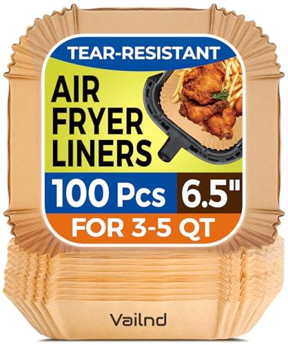 Air Fryer Paper Liners Disposable: 100PCS Non-Stick Air Fryer Parchment Paper, Food Grade Baking Sheets for Baking Roasting Microwave (6.5IN-Square)