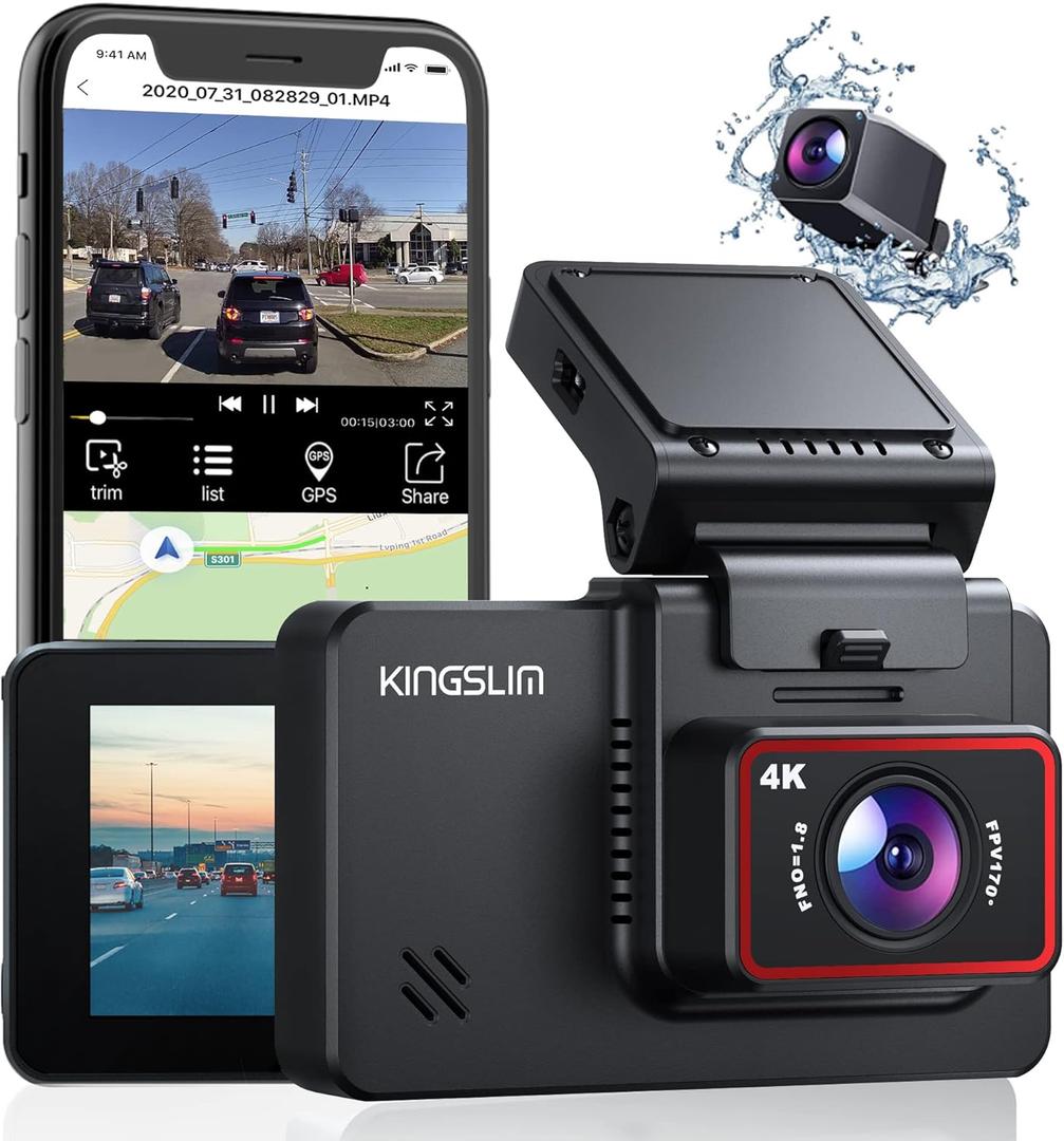 Kingslim D4 Dual Dash Cam with Built-in WiFi GPS, Front 4K/2.5K Rear 1080P for Cars , 3" IPS Touchscreen 170 FOV Dashboard Camera with Sony Starvis Sensor, Support 256GB Max