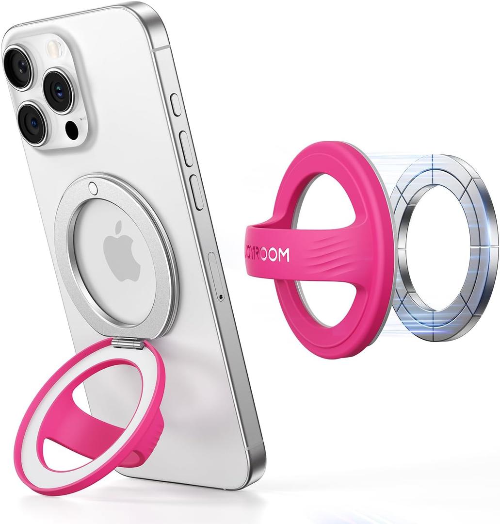 JOYROOM Magnetic Phone Grip, Silicone Finger Loop Grip [Portable Phone Stand] Phone Grip for Magsafe, for iPhone 17/16/15/14/13/12 Series, Rose Red