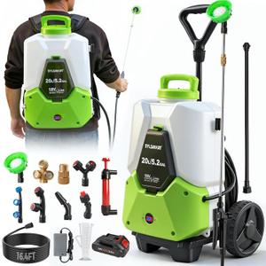 5.2 Gallon Battery Powered Backpack Sprayer with Wheeled Cart, 0-120 PSI Adjustable Pressure, 16.4FT Hose, 8 Nozzles, Compatible with Makita 18V Battery for Lawn Garden Yard Weeding Cleaning