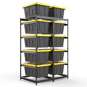 27 Gallon Tote Storage Rack, Heavy-Duty Storage Bin Rack Organizer, 5-Tier Standing Storage Bin Shelves, 250 lb Capacity, Maximize Space for Garage, Warehouse, Utility, 2 Pack Pro(Totes Not Included)