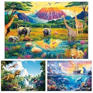 100 Piece Animals Puzzle for Kids Ages 4-8 - Ocean Dinosaurs Puzzle - Large Puzzles for Senior Jigsaw Puzzle for Kids Ages 4-6 6-8 8-10 Year Old Educational Puzzles Toys 3-Pack