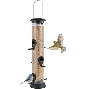 Bird Feeder Premium Hard Plastic for Wild Bird Feeders for Outdoors,Tube Bird Feeders for Outdoors Hanging,14 Inch 6 Port Black,Pack of 1