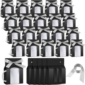 Kosiz 36 Pcs Mug Boxes Sublimation Mug Gift Bags with Window for Shipping & Selling (11oz, Black, Silver)