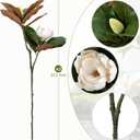 2PCS 33.5inch Artificial Magnolia Flowers with Green Magnolia Leaves and Fruit 3D Real Touch 2 Heads Long Stem Faux Magnolias Flower for Home Wedding Table Office Floral Arrangement Decoration (White)