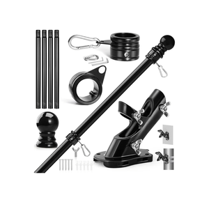 Anovo Flag Pole Kit- Upgraded Holder, Stainless Steel 5 FT Flag Poles with1 Inch Metal 360° Rotating Flag Pole Rings Two-Position Flag Pole Bracket Mounting for Outside House Porch (5 FT-Black)