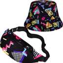 JenPen 2 Pcs 80s 90s Fanny Pack Bucket Hats Set for Men Women Retro Accessories for Summer Sports Party