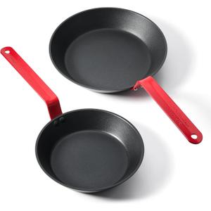 SENSARTE Nonstick Frying Pan Set 2-Piece, Oven Safe Skillets with Swiss Coating, Induction Compatible Chef Pan Set, Dishwasher Safe Cooking Pans, Anodized Frying Pans, PFOA Free, 8 and 10 Inch (Red)