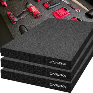 ONREVA Tool Box Foam 22x18x2 inch 3Pack, Foam Inserts for Cases, Polyethylene Storage Sheets for Toolbox Hard Case, Tool Shadow Insert, Kaizen Organizer Sheet, Black