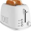 Rae Dunn Retro Rounded Bread Toaster, 2 Slice Stainless Steel Toaster with Removable Crumb Tray, Wide Slot with 6 Browning Levels, Bagel, Defrost and Cancel Options, Cream