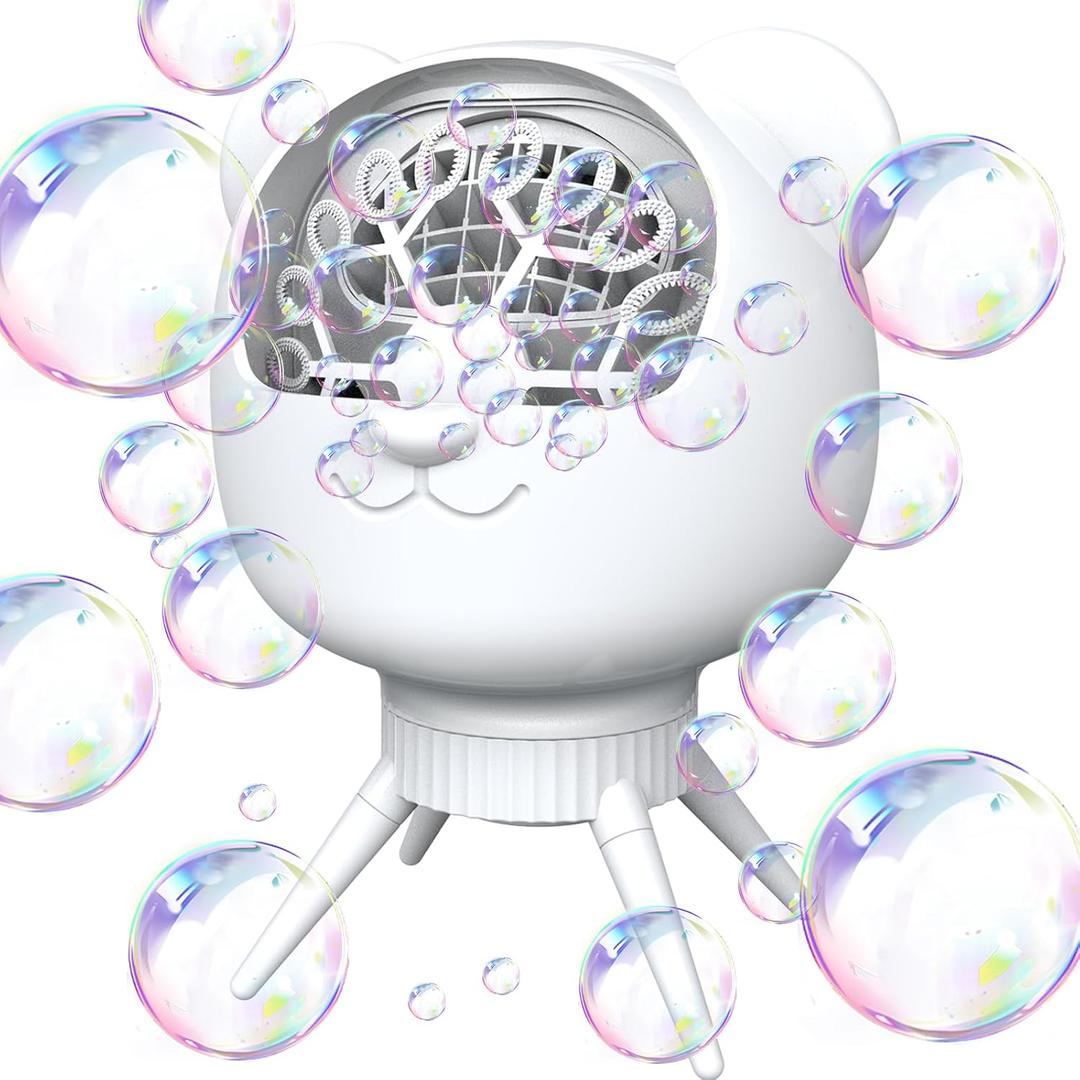 Rechargeable Bubble Machine for Kids & Parties, 38000+ Bubbles/Min, 90/180 Auto-Rotating Bubble Makers 500ML Portable Bubble Blower with 2 Speed Modes for Weddings, Birthdays, Outdoor/Indoor, White